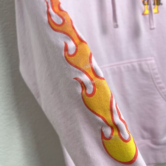 Anti Social Social Club Hoodie Small Pink Spellout Pull Over Streetwear Flames - Picture 4 of 11